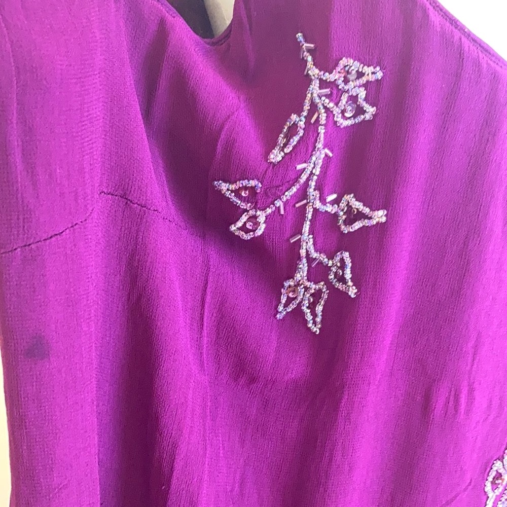 Vintage 80s Beaded Leaf Dress XXL - Picture 9 of 15